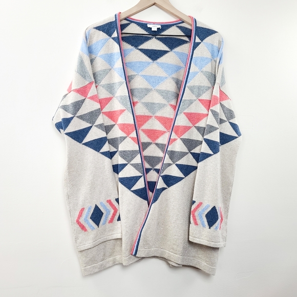 J. Jill Sweaters - J. Jill Women's Boho Aztec Beige Heather Intarsia Cardigan Size M